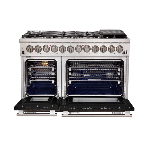 FORNO Capriasca 48" 6.58 cu. ft. Dual Fuel Range with 8 Italian Burners in Black, FFSGS6187-48BLK