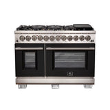 FORNO Capriasca 48" 6.58 cu. ft. Dual Fuel Range with 8 Italian Burners in Black, FFSGS6187-48BLK