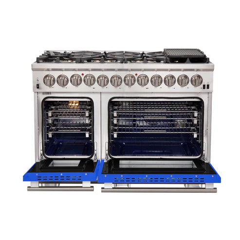 FORNO Capriasca 48" 6.58 cu. ft. Dual Fuel Range with 8 Italian Burners in Blue, FFSGS6187-48BLU