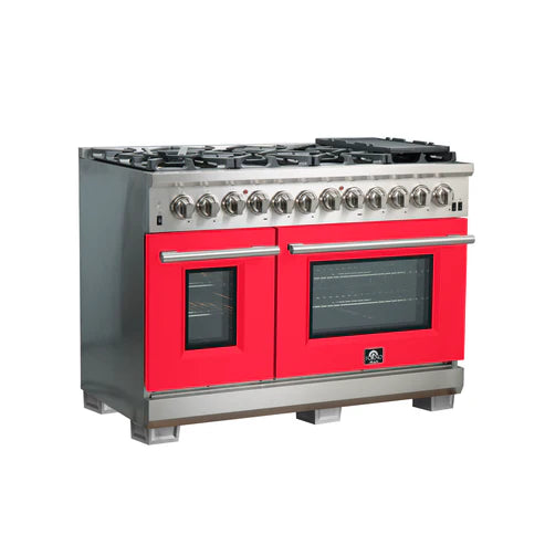 FORNO Capriasca 48" 6.58 cu. ft. Dual Fuel Range with 8 Italian Burners in Red, FFSGS6187-48RED