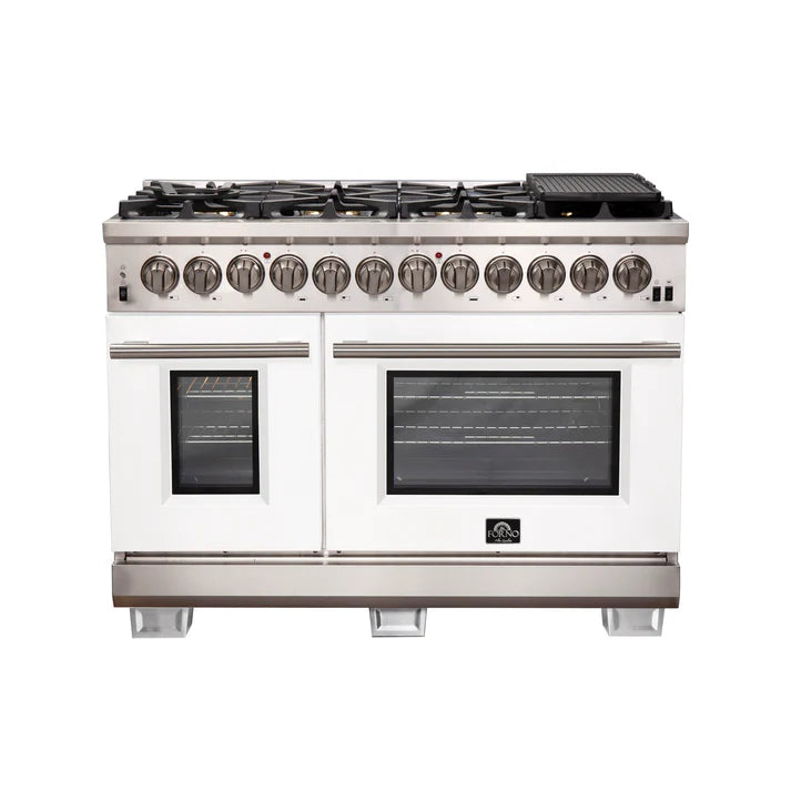 FORNO Capriasca 48" 6.58 cu. ft. Dual Fuel Range with 8 Italian Burners in White, FFSGS6187-48WHT