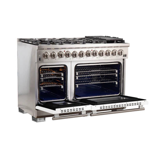 FORNO Capriasca 48" 6.58 cu. ft. Dual Fuel Range with 8 Italian Burners in White, FFSGS6187-48WHT