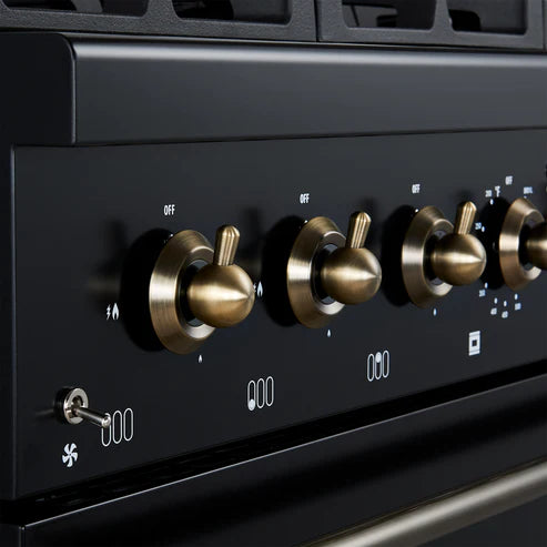 FORNO Antico 36" 4.5 cu. ft. Dual Fuel Range with 6 Sealed Burners in Black with Antique Brass Accents, FFSGS6113-36BLK
