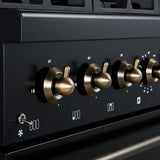 FORNO Antico 36" 4.5 cu. ft. Dual Fuel Range with 6 Sealed Burners in Black with Antique Brass Accents, FFSGS6113-36BLK