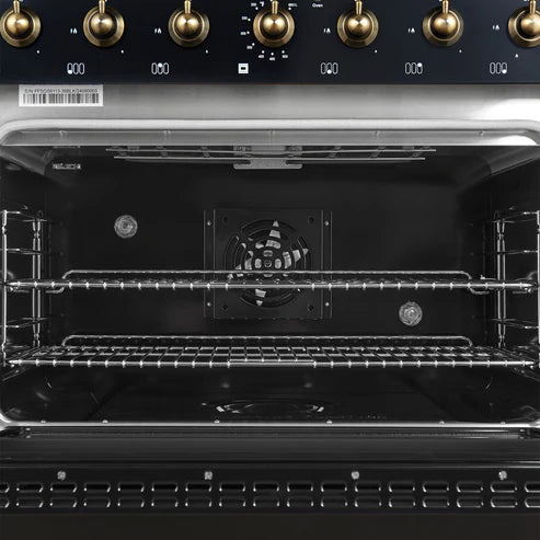 FORNO Antico 36" 4.5 cu. ft. Dual Fuel Range with 6 Sealed Burners in Black with Antique Brass Accents, FFSGS6113-36BLK