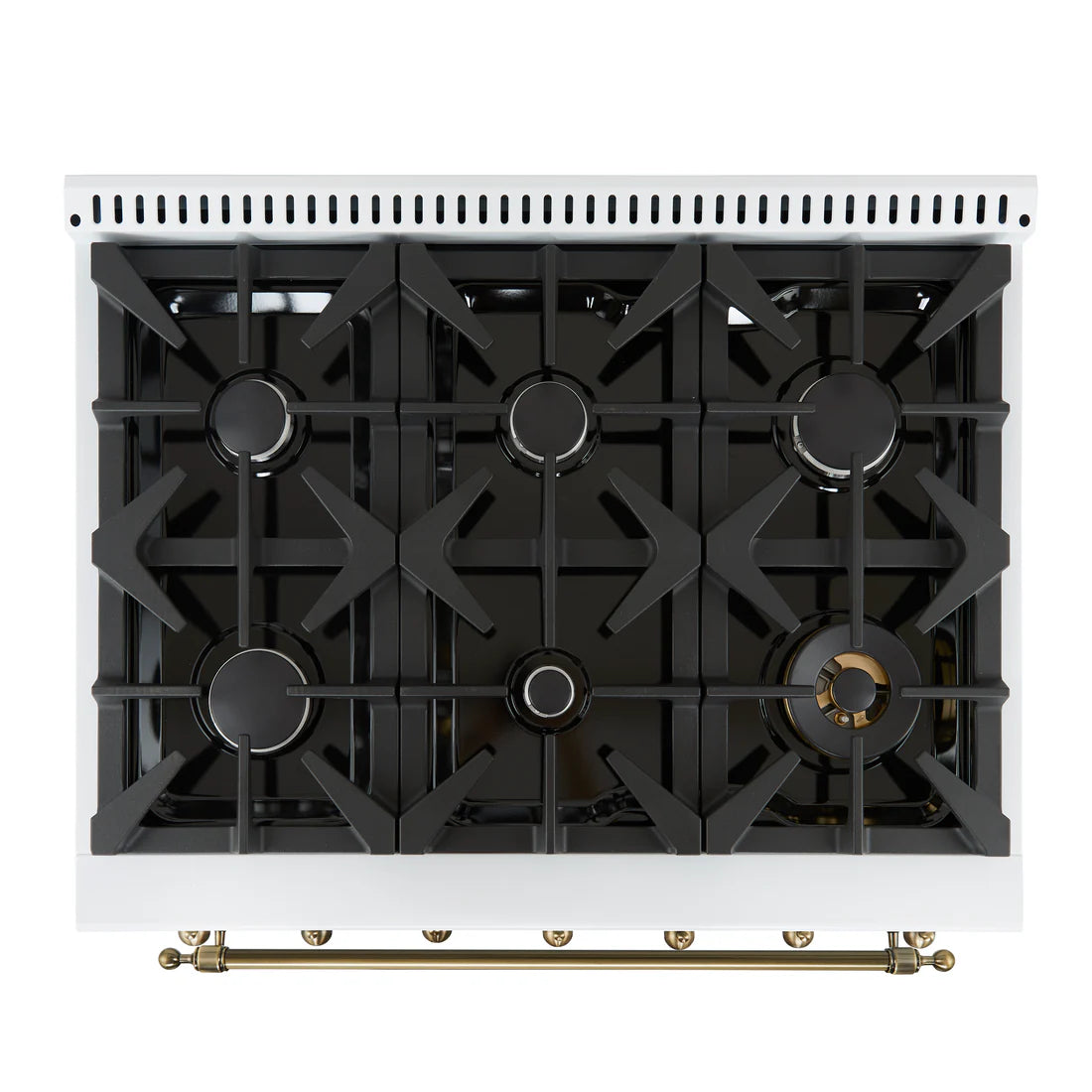 FORNO Antico 36" 4.5 cu. ft. Dual Fuel Range with 6 Sealed Burners in White with Antique Brass Accents, FFSGS6113-36WHT