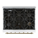 FORNO Antico 36" 4.5 cu. ft. Dual Fuel Range with 6 Sealed Burners in White with Antique Brass Accents, FFSGS6113-36WHT