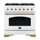 FORNO Antico 36" 4.5 cu. ft. Dual Fuel Range with 6 Sealed Burners in White with Antique Brass Accents, FFSGS6113-36WHT