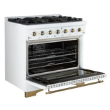 FORNO Antico 36" 4.5 cu. ft. Dual Fuel Range with 6 Sealed Burners in White with Antique Brass Accents, FFSGS6113-36WHT