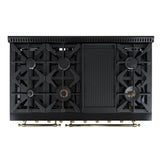 FORNO Antico 48" 5.5 cu. ft. Dual Fuel Range with 8 Sealed Burners and Griddle in Black with Antique Brass Accents, FFSGS6113-48BLK