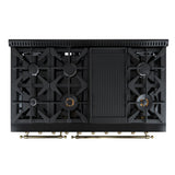 FORNO Antico 48" 5.5 cu. ft. Gas Range with 8 Sealed Burners and Griddle in Black with Antique Brass Accents, FFSGS6219-48BLK