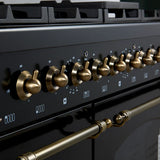 FORNO Antico 48" 5.5 cu. ft. Gas Range with 8 Sealed Burners and Griddle in Black with Antique Brass Accents, FFSGS6219-48BLK