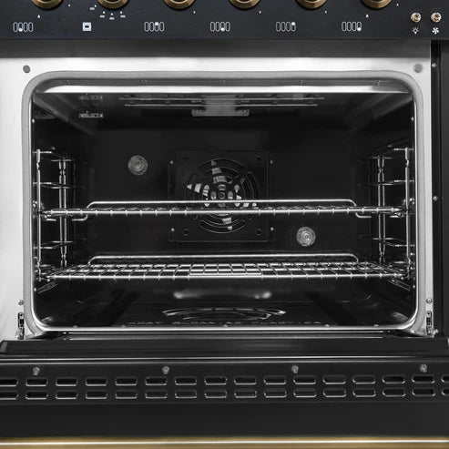 FORNO Antico 48" 5.5 cu. ft. Gas Range with 8 Sealed Burners and Griddle in Black with Antique Brass Accents, FFSGS6219-48BLK