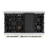 FORNO Antico 48" 5.5 cu. ft. Dual Fuel Range with 8 Sealed Burners and Griddle in White with Antique Brass Accents, FFSGS6113-48WHT