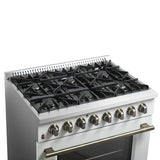 FORNO Galiano 36" 5.36 cu. ft. Dual Fuel Range with 6 Sealed Burners in White with Antique Brass Accents, FFSGS6156-36WHT
