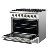 FORNO Galiano 36" 5.36 cu. ft. Dual Fuel Range with 6 Sealed Burners in White with Antique Brass Accents, FFSGS6156-36WHT
