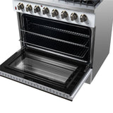 FORNO Galiano 36" 5.36 cu. ft. Dual Fuel Range with 6 Sealed Burners in White with Antique Brass Accents, FFSGS6156-36WHT