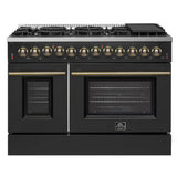 FORNO Galiano 48" 6.58 cu. ft. Dual Fuel Range with 8 Sealed Burners and Griddle in Black with Antique Brass Accents, FFSGS6156-48BLK