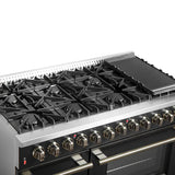 FORNO Galiano 48" 6.58 cu. ft. Dual Fuel Range with 8 Sealed Burners and Griddle in Black with Antique Brass Accents, FFSGS6156-48BLK