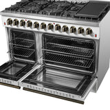 FORNO Galiano 48" 6.58 cu. ft. Dual Fuel Range with 8 Sealed Burners and Griddle in White with Antique Brass Accents, FFSGS6156-48WHT