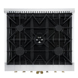 FORNO Galiano 30" 4.32 cu. ft. French Door Dual Fuel Range with 5 Sealed Burners in Black with Antique Brass Accents, FFSGS6356-30BLK