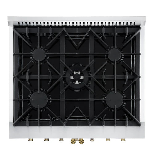 FORNO Galiano 30" 4.32 cu. ft. French Door Dual Fuel Range with 5 Sealed Burners in White with Antique Brass Accents, FFSGS6356-30WHT