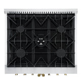 FORNO Galiano 30" 4.32 cu. ft. French Door Dual Fuel Range with 5 Sealed Burners in White with Antique Brass Accents, FFSGS6356-30WHT