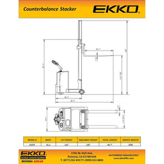 EKKO Lifts EK07S Electric Straddle Stacker 1,550 lbs Capacity - 118" Height