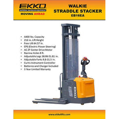 EKKO Full Powered Straddle Stacker 4400 lb Cap., 216" Height EB16EA