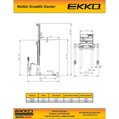 EKKO Full Powered Straddle Stacker 4000 lb Cap., 138" Height EB18E