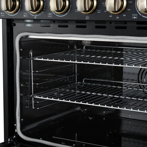 FORNO Paolo 36" 5.44 cu. ft. Freestanding Electric Range with True Convection Oven in Black with Antique Brass Accents, FFSEL6011-36BLK