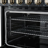 FORNO Paolo 36" 5.44 cu. ft. Freestanding Electric Range with True Convection Oven in Black with Antique Brass Accents, FFSEL6011-36BLK