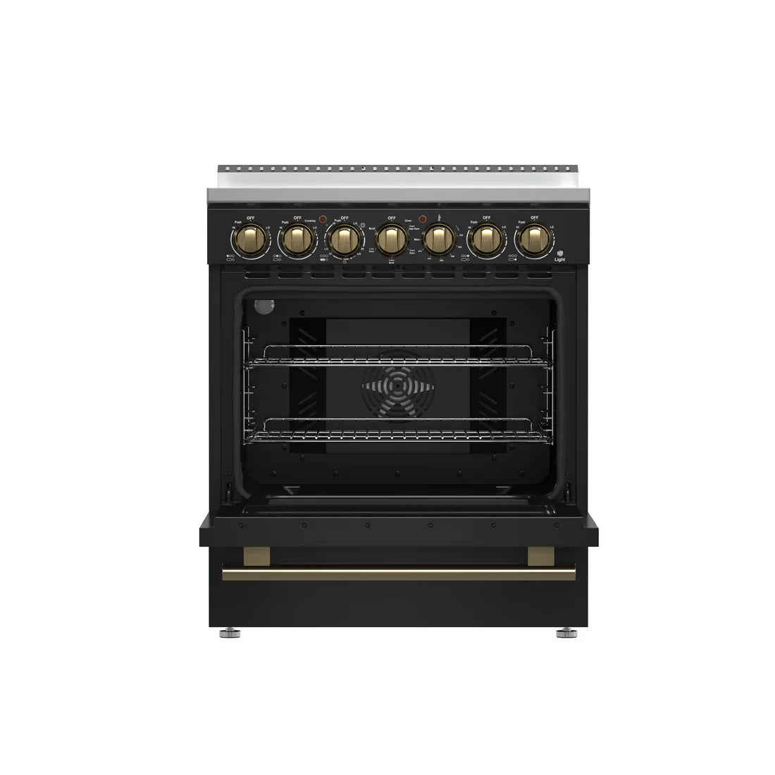 FORNO Paolo 30" 4.38 cu. ft. Freestanding Electric Range in Black with Antique Brass Handles, FFSEL6011-30BLK