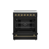 FORNO Paolo 30" 4.38 cu. ft. Freestanding Electric Range in Black with Antique Brass Handles, FFSEL6011-30BLK