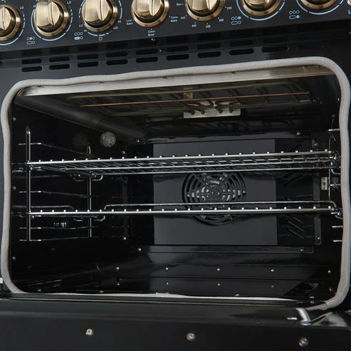 FORNO Paolo 30" 4.38 cu. ft. Freestanding Electric Range in Black with Antique Brass Handles, FFSEL6011-30BLK