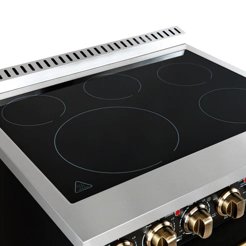 FORNO Paolo 30" 4.38 cu. ft. Freestanding Electric Range in Black with Antique Brass Handles, FFSEL6011-30BLK