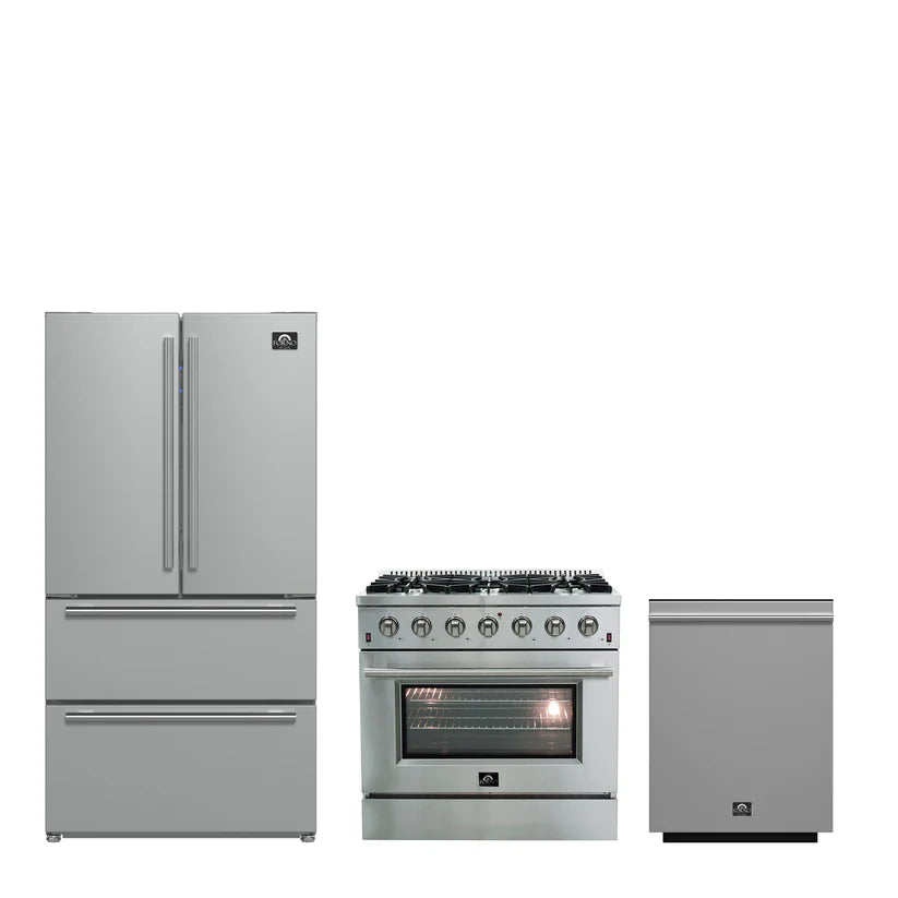 FORNO Appliance Package - 36" Gas Range, Dishwasher, 36" Refrigerator, FBDL-004-01CAUS