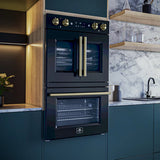 FORNO Asti 30" 7.36 cu. ft. French Door Double Electric Wall Oven with Air Fry, Self-Clean and Sous Vide in Black with Antique Brass Accents, FBOEL1340-30BLK