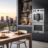 FORNO Gallico 30" 7.36 cu. ft. French Door Double Electric Wall Oven with Telescopic Racks, Air Fry, Self-Clean and Sous Vide, FBOEL1388-30