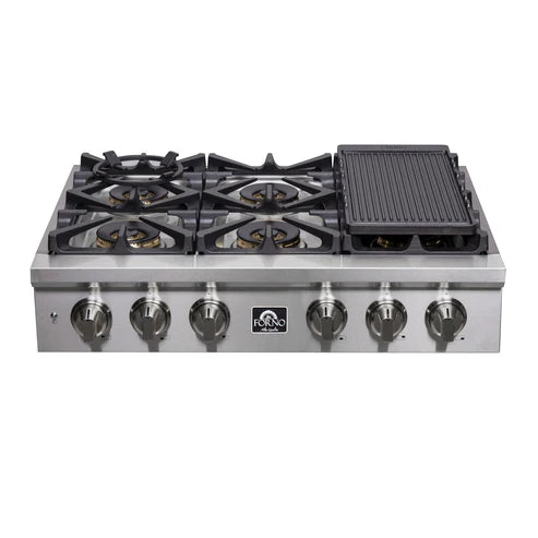 FORNO Spezia 36" Gas Rangetop with 6 Sealed Burners in Stainless Steel, FCTGS5751-36