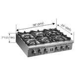 FORNO Spezia 36" Gas Rangetop with 6 Sealed Burners in Stainless Steel, FCTGS5751-36