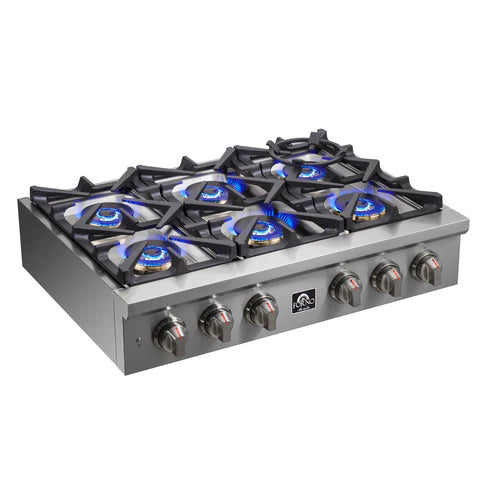 FORNO Spezia 36" Gas Rangetop with 6 Sealed Burners in Stainless Steel, FCTGS5751-36
