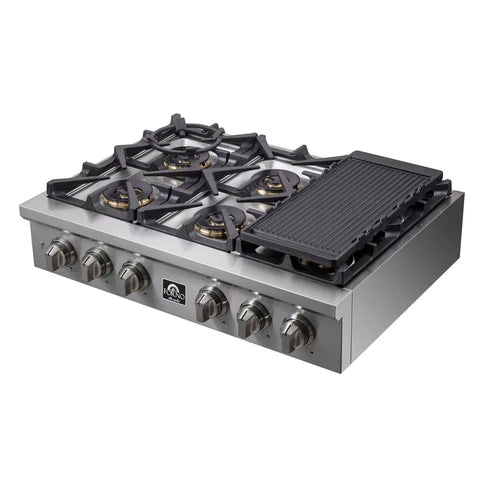 FORNO Spezia 36" Gas Rangetop with 6 Sealed Burners in Stainless Steel, FCTGS5751-36