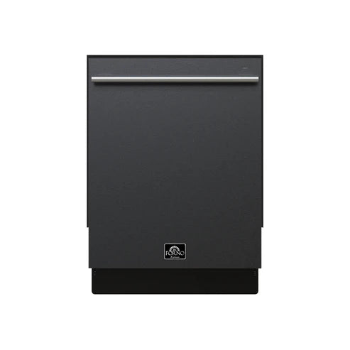 FORNO Espresso Romano 24" Built-In Tall Tub Dishwasher in Black with Antique Brass Handles, FDWBI8035-24BLK