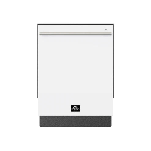 FORNO Espresso Romano 24" Built-In Tall Tub Dishwasher in White with Antique Brass Handles, FDWBI8035-24WHT