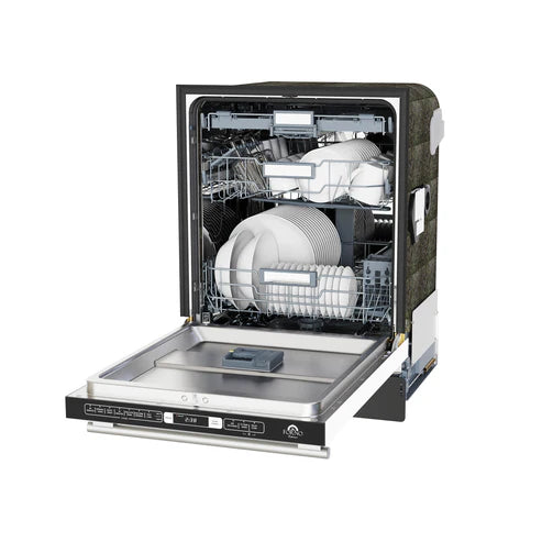 FORNO Espresso Romano 24" Built-In Tall Tub Dishwasher in White with Antique Brass Handles, FDWBI8035-24WHT