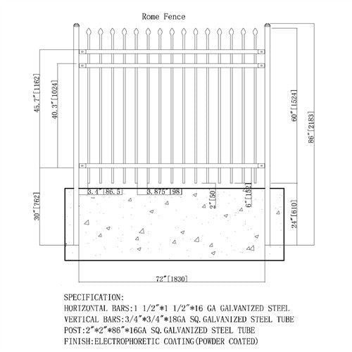 Aleko DIY Steel Iron Wrought High Quality Ornamental Fence - Rome Style - 6 x 5 Feet