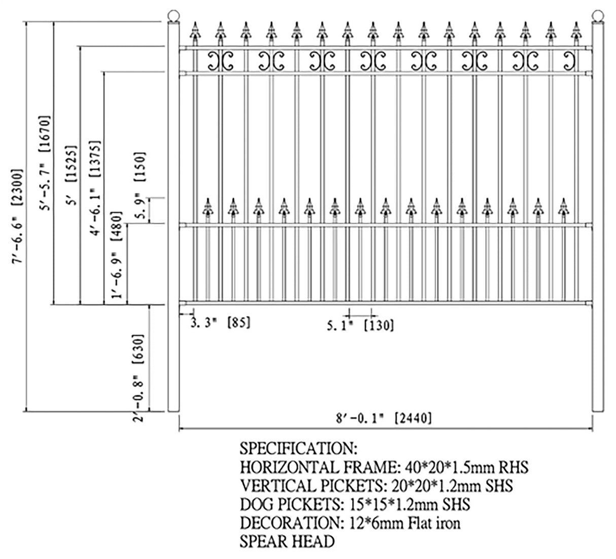 Aleko Steel Fence - Venice Style - 8 x 5 Ft