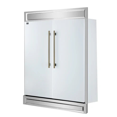 FORNO Maderno 60" 27.2 cu.ft. Convertible Refrigerator and Freezer with Modern Trim Kit in White with Antique Brass Handles, FFFFD1722-60MG-WHT