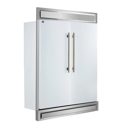 FORNO Maderno 60" 27.2 cu.ft. Convertible Refrigerator and Freezer with Modern Trim Kit in White with Antique Brass Handles, FFFFD1722-60MG-WHT